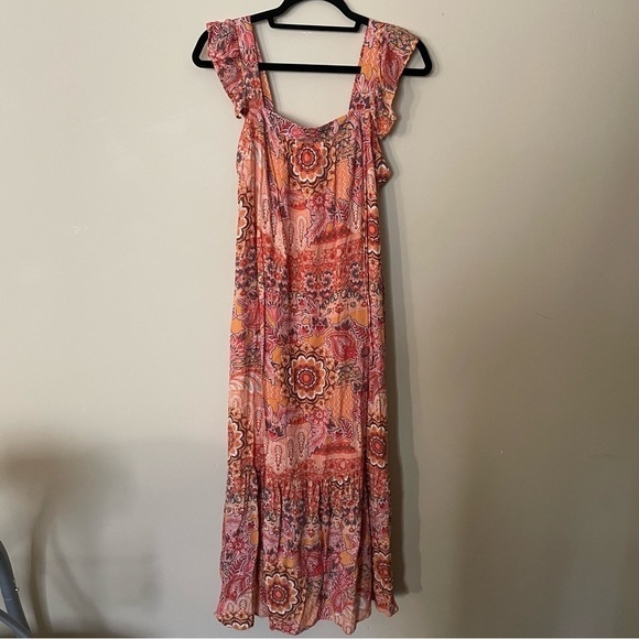 Knox Rose Yellow Paisley Flutter Short Sleeve Midi Dress - Picture 3 of 12